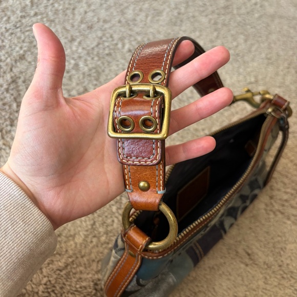 Vintage Coach Denim & Leather Blue Patchwork Pochette Shoulder Hobo Purse - Picture 12 of 16